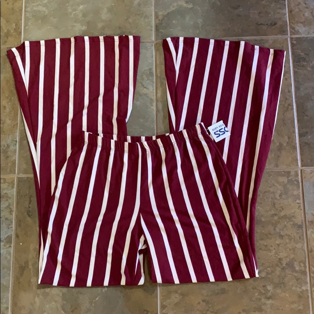 Maroon stripe flare pants